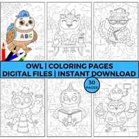 Whimsical Owl Coloring Pages for Kids, Fun Woodland Animals (Digital Download)