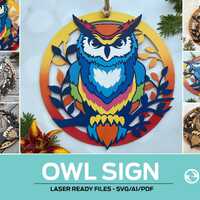 Owl Sign - Layered - Coloring Book Style - Easy Finishing - For all Lasers