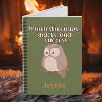 Whimsical Owl Journal, Personalized Notebook, Manifesting Success Gift, Cute Custom Name Spiral Plan