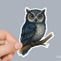 Watercolor Owl Sticker &ndash; Ink and Wash Night Bird Vinyl Decal