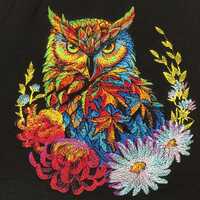 Owl Zip Up Hoodie, Embroidered Horned Owl in Autumn, Fall Leaves and Flowers Sweatshirt Jacket, Gift