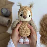 Organic plush owl toy, crochet owl amigurumi, bird lover gift, handmade soft stuffed baby toys, teac