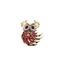 Vintage Great Horned Owl Brooch Pin Rhinestone Brooch