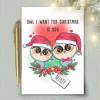 Personalised Owl I Want for Christmas is you Greeting Card Cute Owl Christmas Pun Card Whimsical Qui