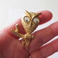 Vintage Googly Eye Owl Pin Small Avon Brooch