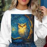Fantasy Night Owl Tee | Starry Forest Owl Top | Van Gogh Inspired Owl Shirt | Enchanted Owl Sweater 