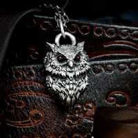 Gemstone owl 925 silver pendant necklace - realistic animal gothic silver pendant - Viking style tot