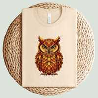 Owl and Autumn Leaves T-Shirt: Boho Fall Colors, Nature Lover Tee