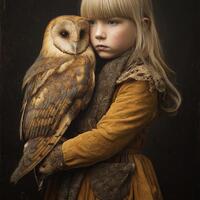 Blonde Girl Holding a Barn Owl cross stitch pattern. Instant PDF Download. 54,200 Stitches.