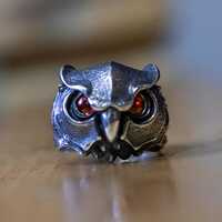 Handmade Owl Ring for Men and Women – Sterling Silver Animal Ring with Red Gemstone Eyes &ndas