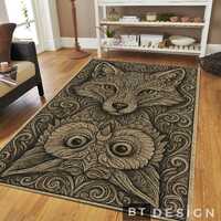 Fox Owl Mandala Washable Rug - Spiritual Animal Art Non-Slip Floor Mat Rustic Decor