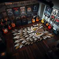 Wise Owl Floor Rug – Spiritual Nature Carpet with Leaf Motif – Earth Toned Visionary Acc