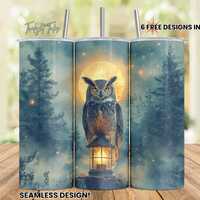 Wise Owl Magical Lantern 20 oz Skinny Tumbler Sublimation Design, Wizard Owl Digital Download PNG In