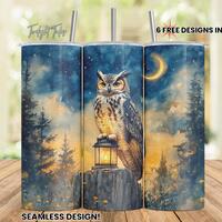 Mystical White owl 20 oz Skinny Tumbler Sublimation Design, Forest scene owls Digital Download PNG I