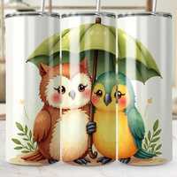 Digital Tumbler Wrap, Cute Owl Bird Under Umbrella Design, Printable Tumbler Design, 20oz Skinny Tum