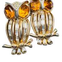 Coro Duette Rhinestone Owl Brooch Dress Clips