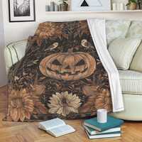Halloween Pumpkin Blanket,Owls & Sunflowers, Gothic Fall Blanket, Custom Name Soft Cozy Sherpa F