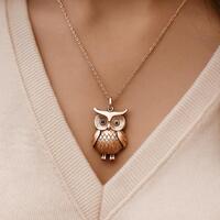14K Gold Plated Owl Pendant, Gold Night Owl Pendant, Dainty Owl Charm Pendant, Gold Mughal Owl Penda
