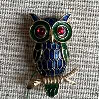 Rare Crown Trifari L’Orient Owl Brooch with Original Tags-Vintage 1960’s Enamel and Rhin