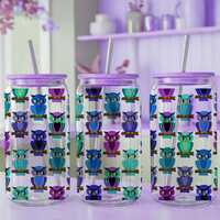 Haunted OWLS Glass Can wrap 16 oz. Instant download PNG Halloween Autumn Fall sublimation digital ar