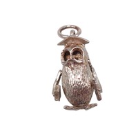 Vintage 925 Sterling Silver Wise Owl Professor Articulated Graduation Charm Bracelet Pendant Jewelle