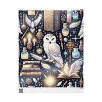 Mystical Owl Wrapping Paper, Enchanted Gift Wrap for Wizards, Fantasy Themed Parties, Birthday, Holi