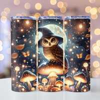 Cottage Core Owl Tumbler Wrap, Fantasy Mushroom PNG, Spooky Forest Sublimation Designs, Witch Owl Tu