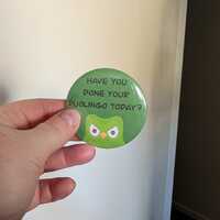 Duolingo reminder badge funny owl duo stabby owl don't lose streak language green owl Duolingo s