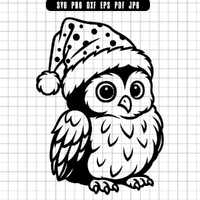 Christmas Owl SVG, Winter Owl Hat PNG, Cute Owl DXF Cut File, Holiday Bird Clipart, Owl Silhouette D