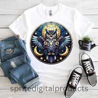 Celestial Owl PNG , Sublimation Designs , T-Shirt Sweater Clipart , Digital Download , Stained Glass
