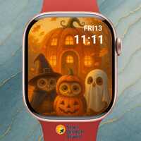 Pumpkin Owl Parade Apple Watch Wallpaper | Cozy Halloween Cottage Watch Face | Cute Fall Digital Dow