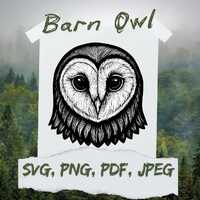 Barn Owl Clipart Bold Line Art SVG PNG PDF Jpg | Hand Drawn Owl Head Illustration for Crafting, Lase