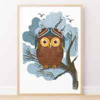 Whimsical Owl Wall Art – Woodland Nursery Print | Cute Owl Poster for Kids Room, Baby Shower G
