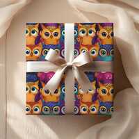 Charming Owl Gift Wrapping Paper | Whimsical Forest Theme Wrap in Satin or Matte, 3 Sizes Available