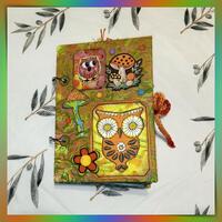 60s-70s owls & mushrooms journal, free shipping
