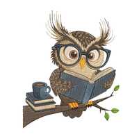 Cute Owl Reading Book Embroidery Design, Owl Machine Embroidery Design, Owl Embroidery Design For Me