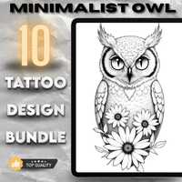 10 Minimalist Owl Tattoo Designs &bull; Fine Line Tattoo Set (Digital Download)