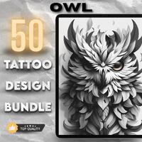 50 Geometric Owl Tattoo Designs &bull; Bold, Colorful PNG Bundle (Digital Download)