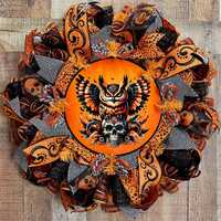 Spooky Owl Halloween Wreath: Gothic Skull Door Decor