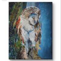 Owl painting Original artwork Impasto painting Forest animal oil painting Rustic home decor