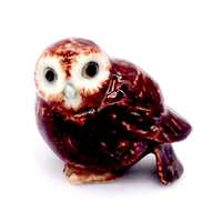 Miniature Ceramic Owl Night Bird Animal Little Brown White Figurine Small Statue Tiny Decoration Han