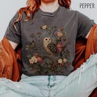 Dark Cottagecore Owl Comfort Colors Adult Unisex Garment Dyed Tee & Long Sleeve Tee, Forestcore 
