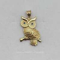 Pre Owned 18k Solid Gold Owl Pendant, Patterned Texture Owl Charm, Bird Pendant in 18k Real Gold, Me