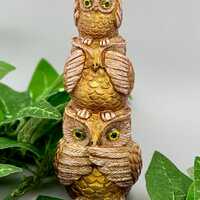 Owl Statue/Figurine- Hear No, See No, Speak No Evil- Beautiful Brown Color-Unique Handmade Resin Dec