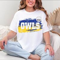 Owls PNG Image, Mascot Owls Blue Gold Brush Stroke Design, Sublimation Designs Downloads, PNG File