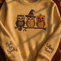 Halloween Owl Embroidered Sweatshirt - Spooky Autumn Owls - Cute Fall Bird Crewneck