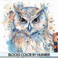 Boho Owl 1 Blocks Coloring Pages - Watercolor Pixel Art - Procreate Color By Number Digital Download