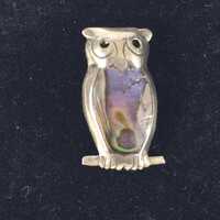 Sterling Silver Abalone Shell Hoot Owl Brooch, Vintage Mexican Southwestern Jewelry, Wisdom All Know