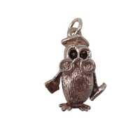 Vintage 925 Sterling Silver Wise Owl Professor Articulated Graduation Charm Bracelet Pendant Necklac