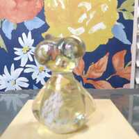 Vintage Handblown Art Glass Iridescent Big Eyed Owl Paperweight